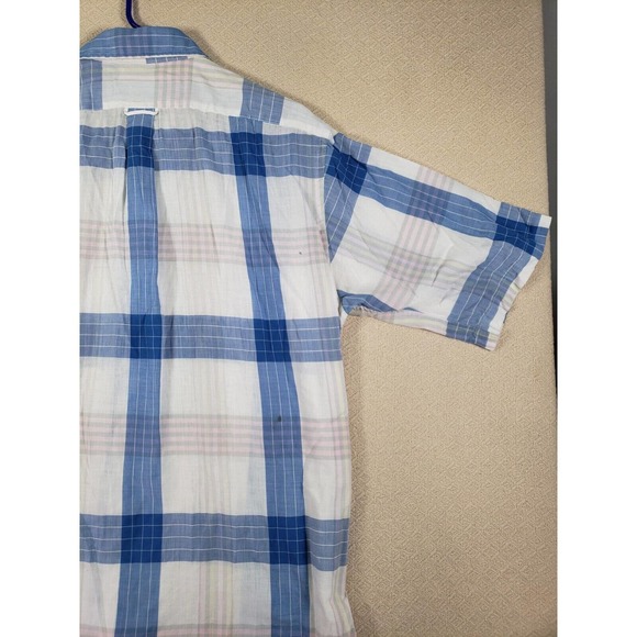 VTG St. John's Bay Shirt Mens LT Large Tall Blue/White Plaid Cotton Made In USA - Picture 10 of 13